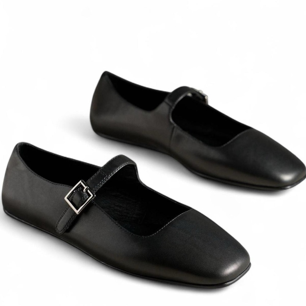 Jeffrey Campbell Elise Black Leather Mary Janes Ballet Flats 7 New - Picture 2 of 10